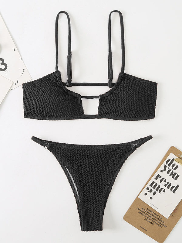 Split Tre-Punkts Ensfarvet Specialstof Bikini