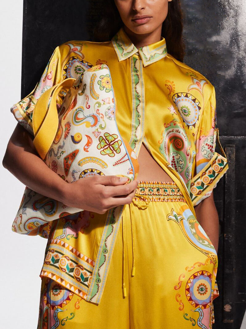 Sofistikeret Satin Unik Cashew Blomstermønster Knap Oversized Skjorte