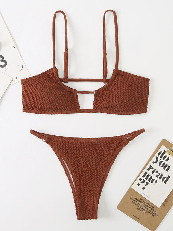 Split Tre-Punkts Ensfarvet Specialstof Bikini